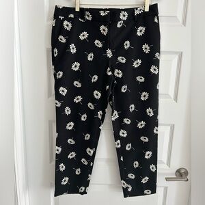 Talbots Hampshire Ankle Pants Black Cream Floral Size 14P petite